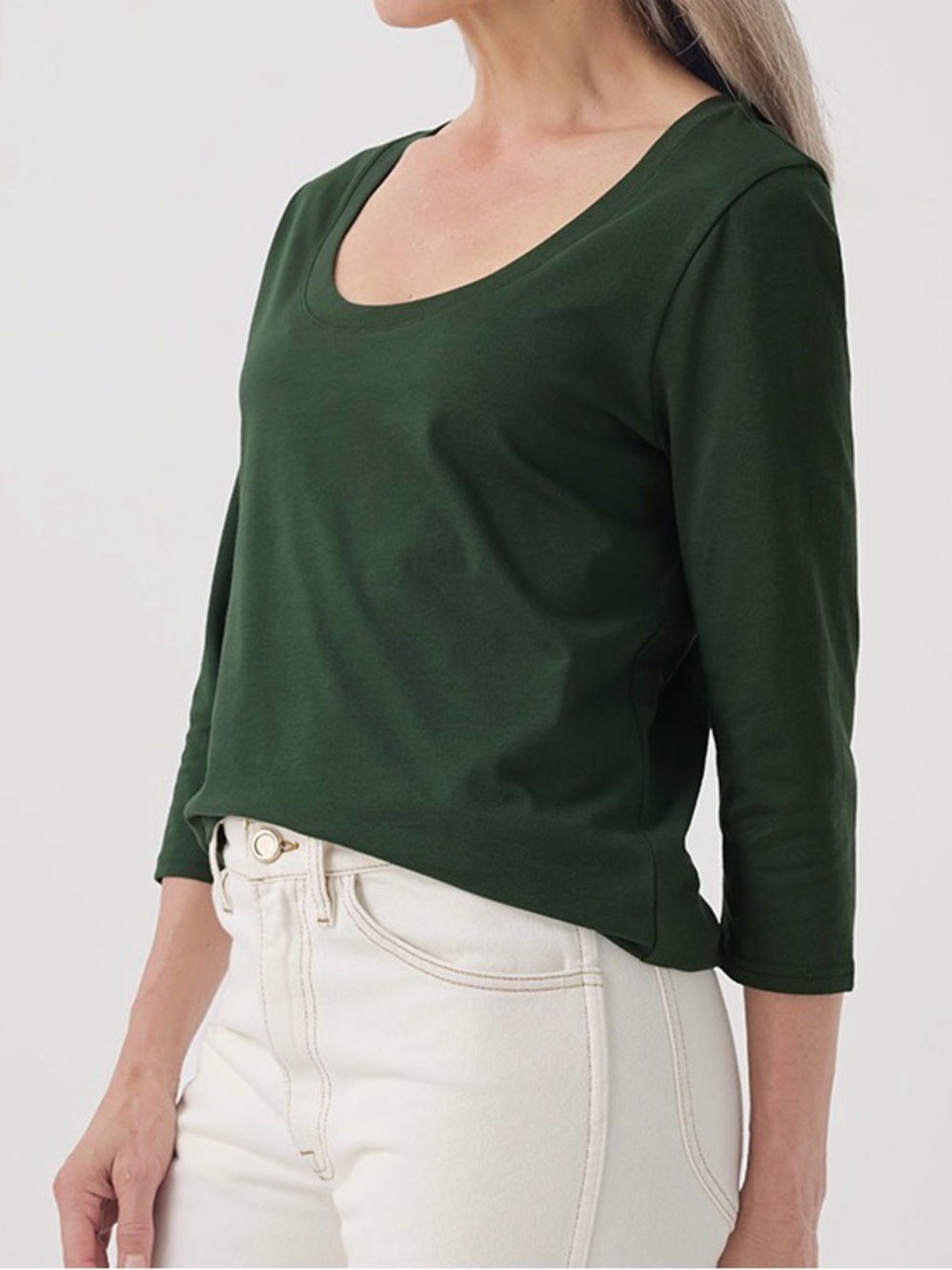 Pact Green Softspun Organic‎ Cotton 3/4 Sleeve Scoop Neck Tee Top XS (0-2) NWOT